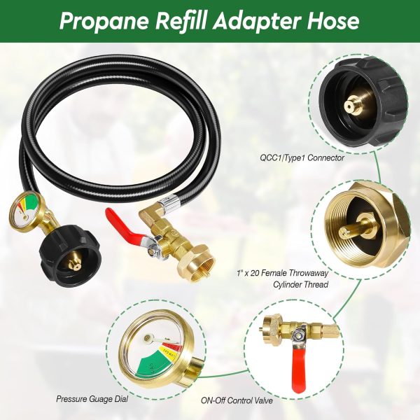 Propane Refill Adapter Detoypapa Brass Rubber Hose Gauge-1