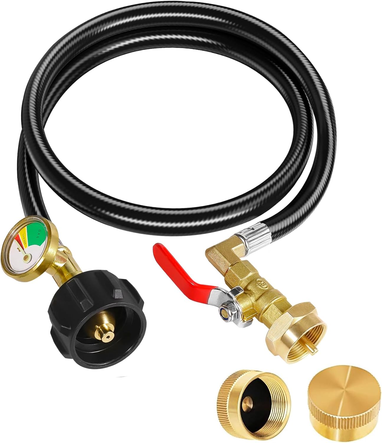 Detoypapa Propane Refill Adapter connected to a propane tank and bottle
