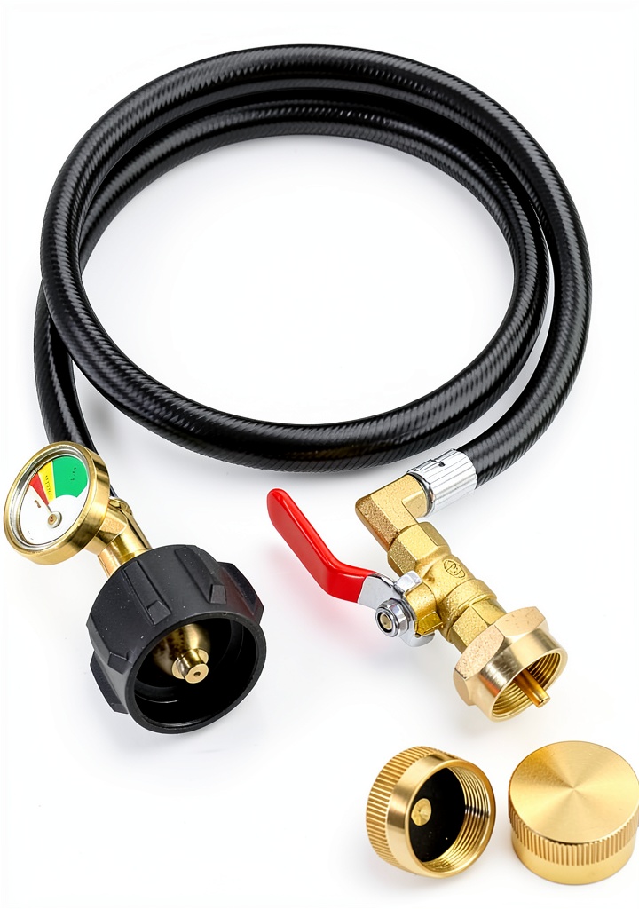 Detoypapa propane refill adapter showing brass connectors and hose